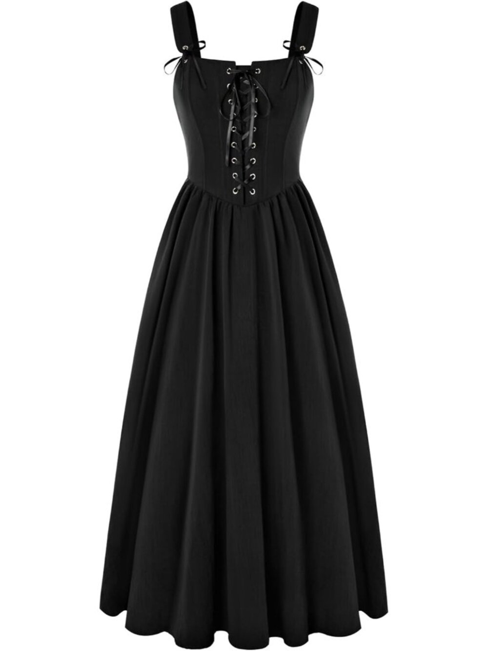 Women's Black Cottage Core Long Sleeveless Lace Up Imported Costume Dress